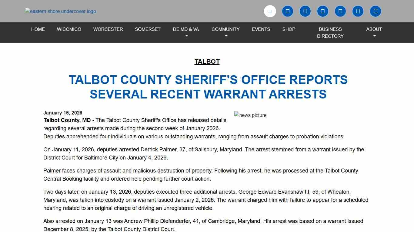 Talbot County Sheriff's Office Reports Several Recent Warrant Arrests Eastern Shore Undercover